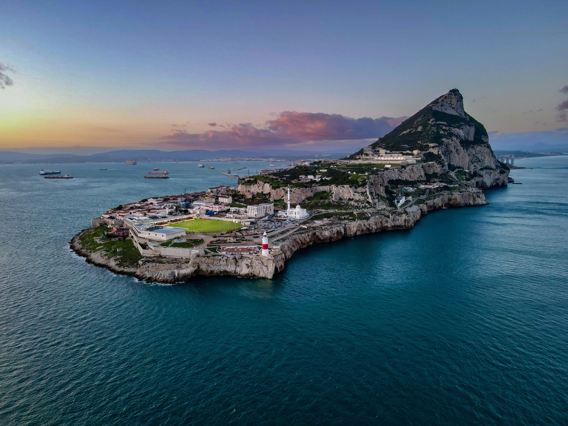 Aerial view of Gibraltar at dusk